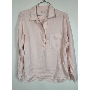 Gap 100% Linen Long Sleeve Collared Pink Blouse Top Womens L Coastal Core Resort